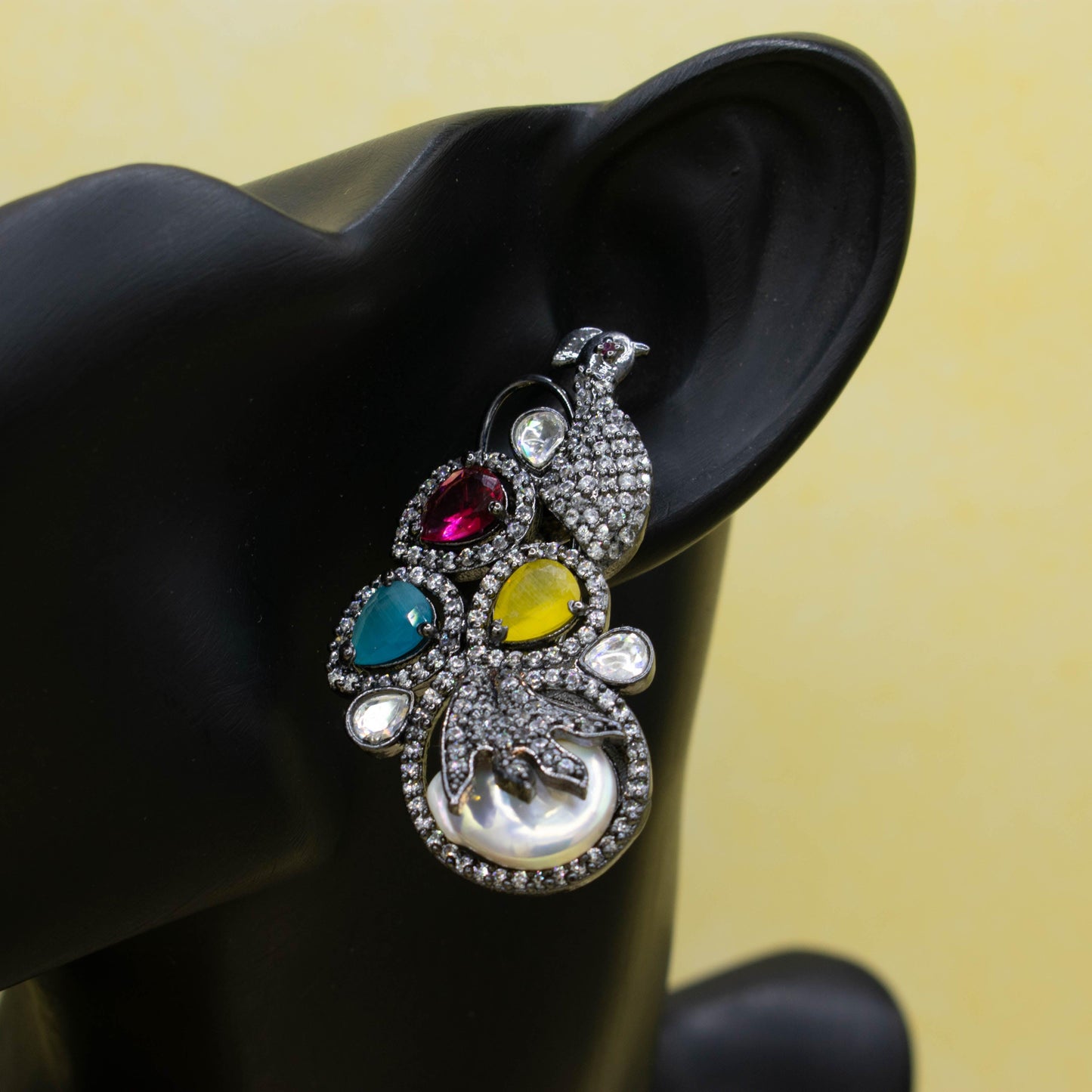 Peacock design earrings with MOP and American Diamonds - Kiasha 