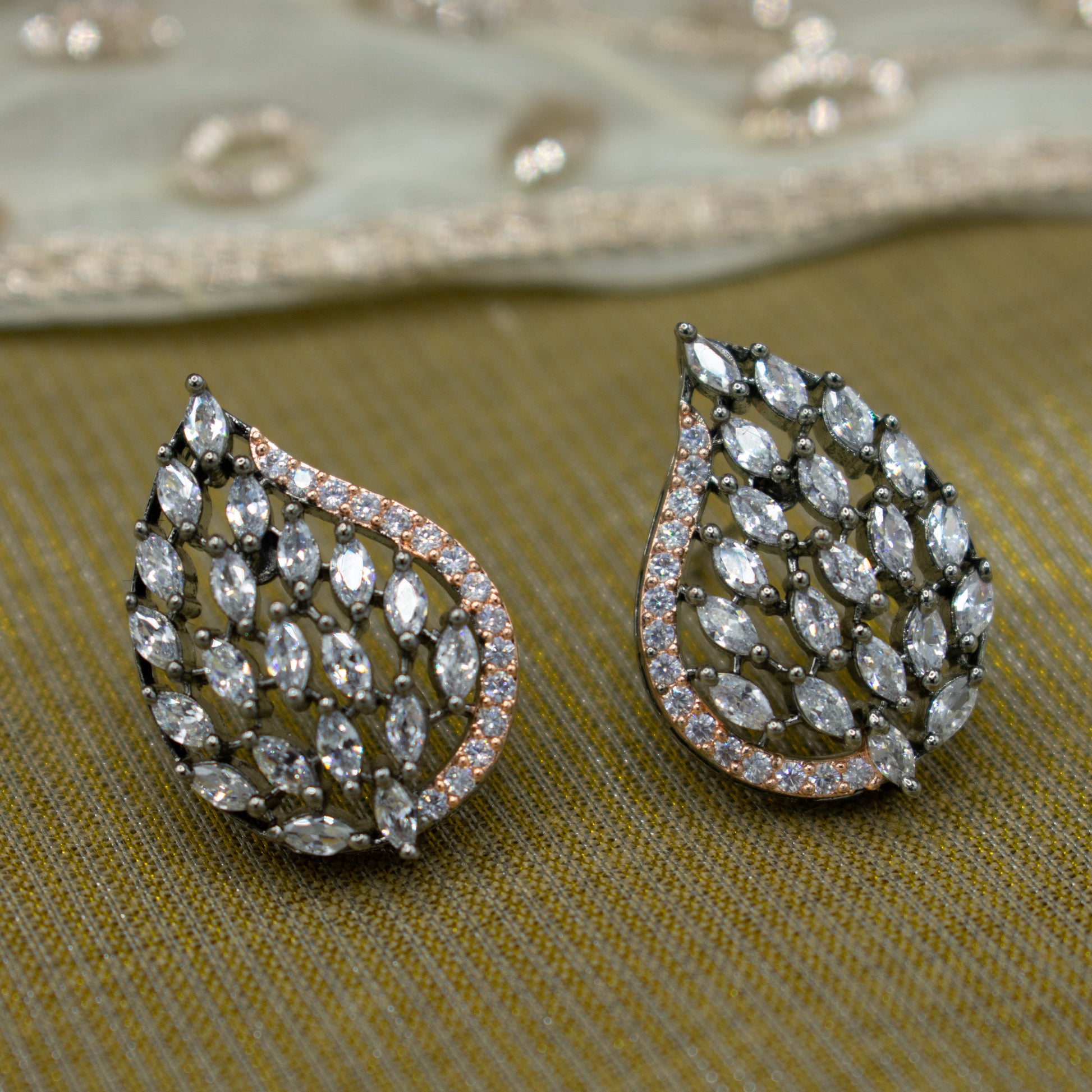 Victorian Plated Cz Stone Studs Earrings For Women - Kiasha 