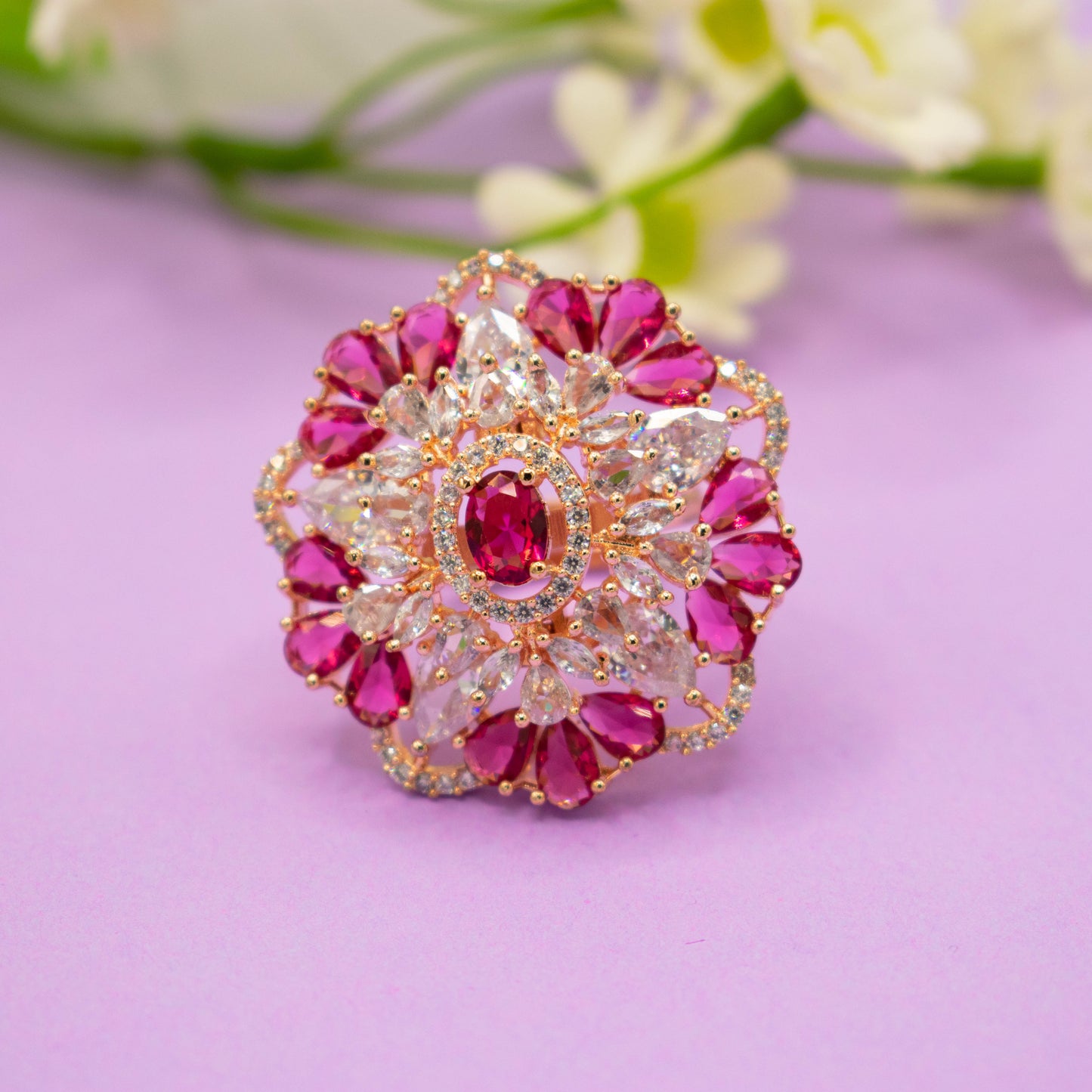 Flower Shaped American Diamond Cocktail Rings for Women - Kiasha 